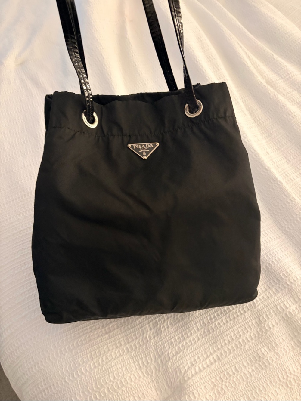 Prada Black Nylon Shoulder Tote with Patent Leather Straps